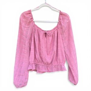 Lush Pink Puff Sleeve Smocked Peasant Top Blouse